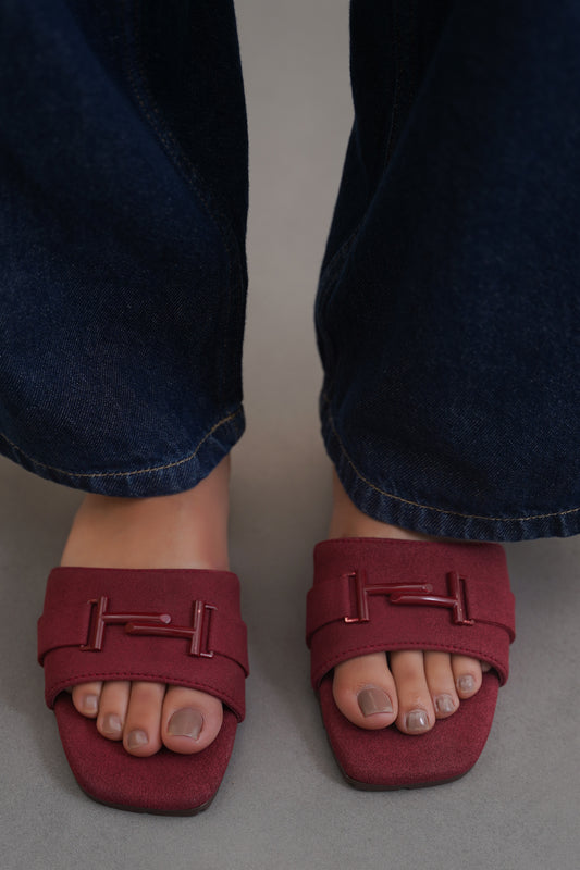 Buckle Suede Slides