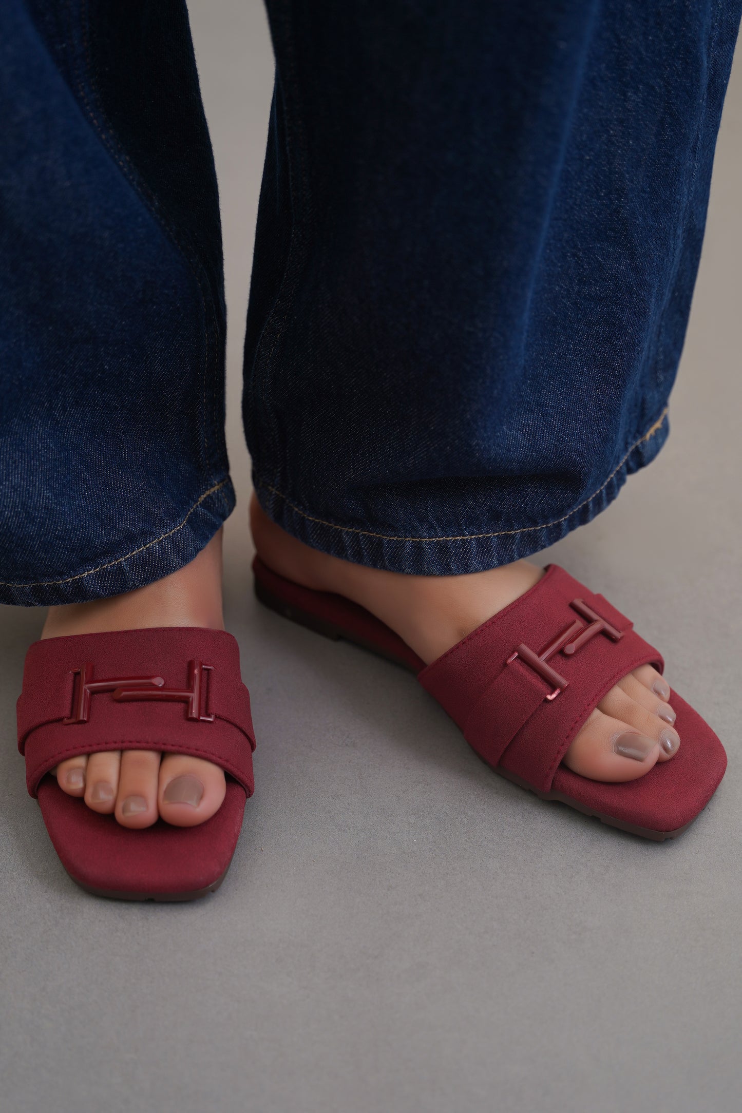 Buckle Suede Slides