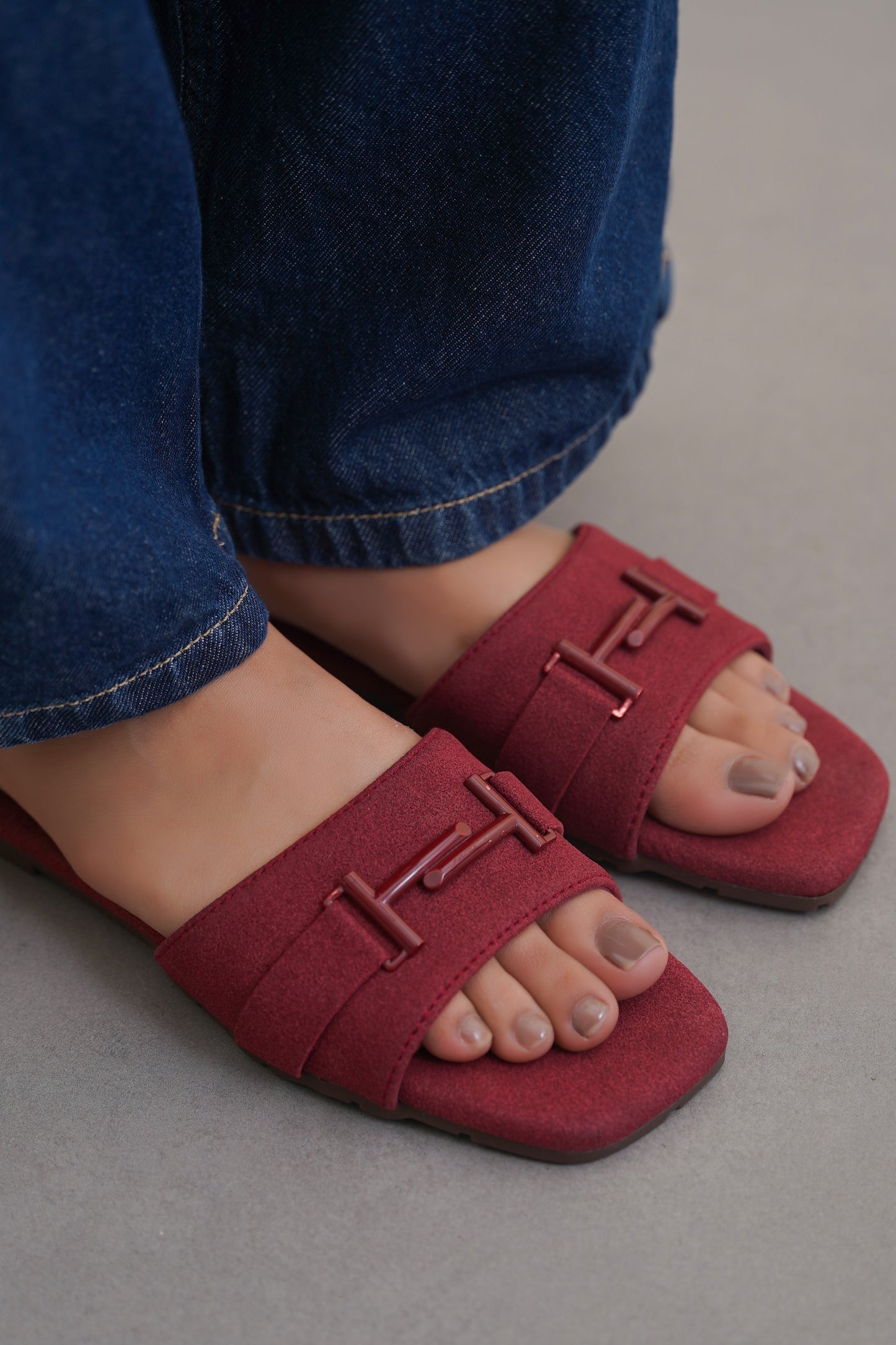 Buckle Suede Slides
